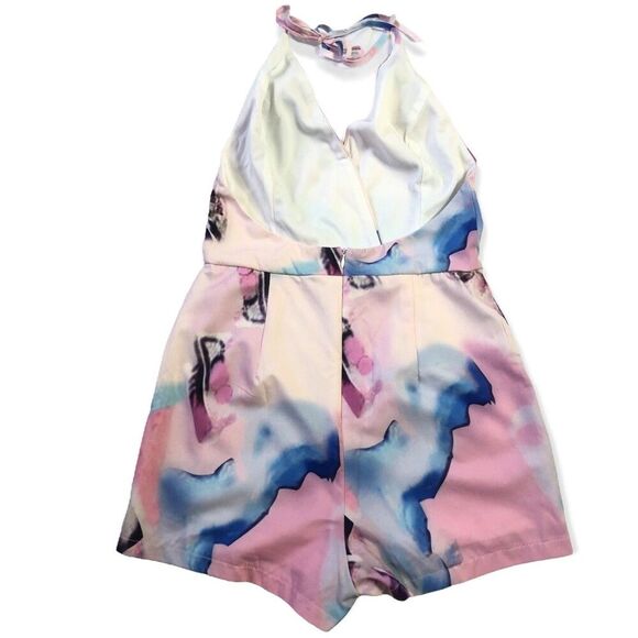 Tea & Cup V-neck Halter Watercolor Romper - Picture 4 of 6